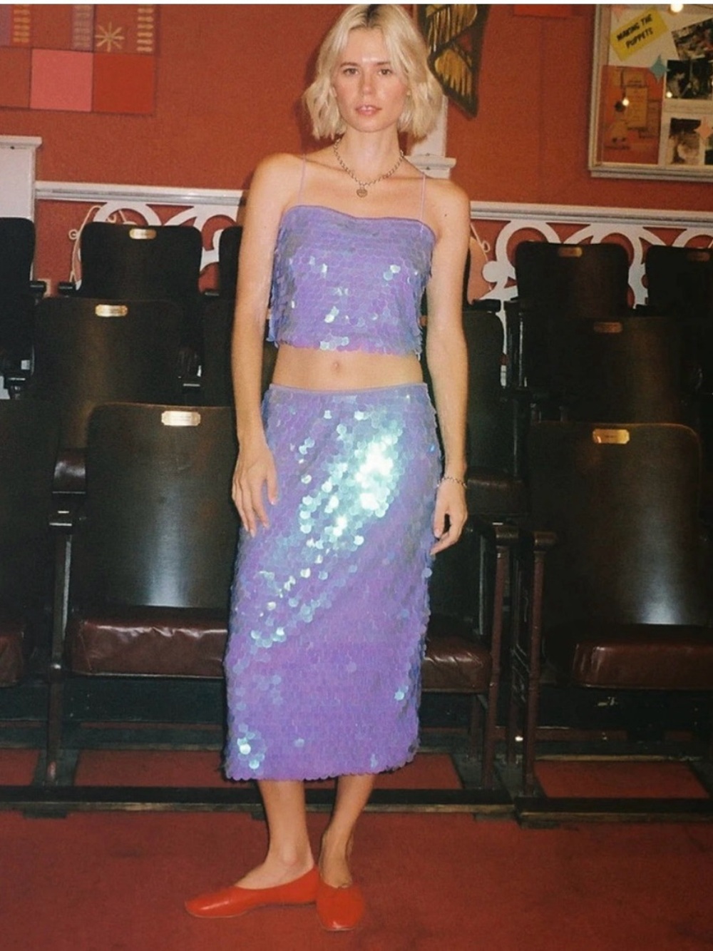 Lisa Says Gah Lavender Sequin Midi Skirt Set